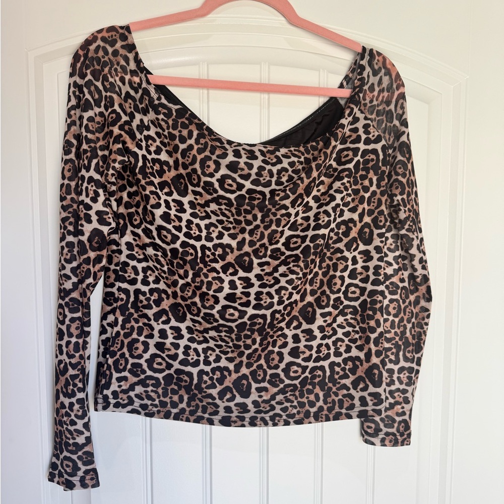 SSYS The Label Angie Leopard Mesh Off Shoulder Top Large NWT Y2K